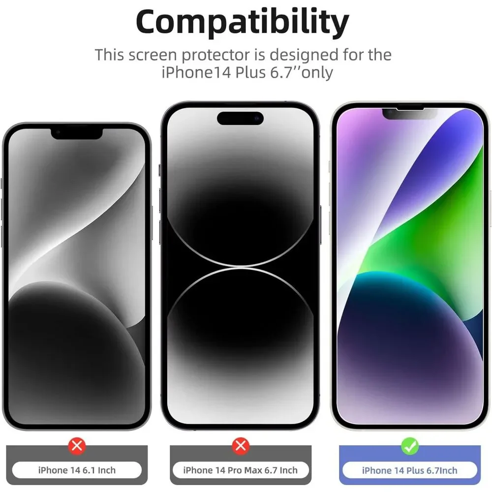 2 Pack iPhone 14 Plus Screen Protector (6.7 inch) + 2 Pack Camera Lens Protector